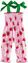Baby Girl Watermelon Outfit Sleeveless Bubble Romper Strawberry Print Smocked by Lefyira