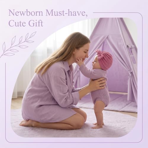 4Pack Preemie Hats Soft Ribbed Knit Baby Girl Turban Bow Hospital Caps - Image 7