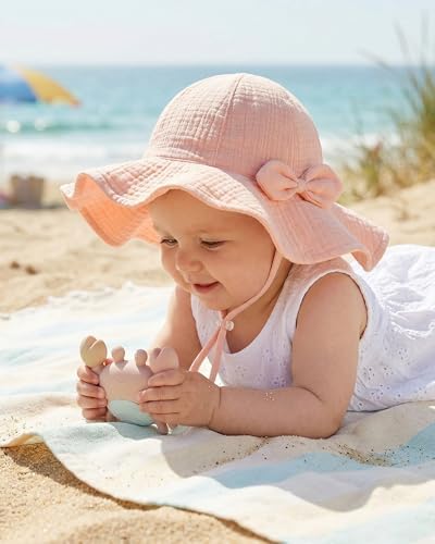 2 Pack Baby Sun Hat, Muslin Newborn Sun Hat UPF 50+ Sun Protection Infant Beach - Image 6