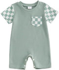 Newborn Baby Boy Girl Clothes Checkered Plaid Romper Waffle Knit Short Sleeve by Doqcey