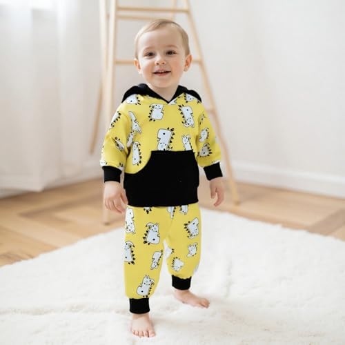 Infant Baby Boy Fall Winter Clothes Outfit Hooded Long Sweatshirt Pant Set - Image 3