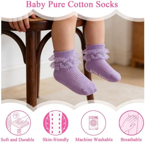 Baby Girl Ruffle Socks with Grips Lace Frilly Ankle Dress Socks - Image 3