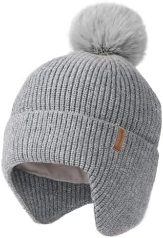 Camptrace Baby Toddler Winter Earflap Hat Fleece Lined Kid Pom Beanie by Camptrace