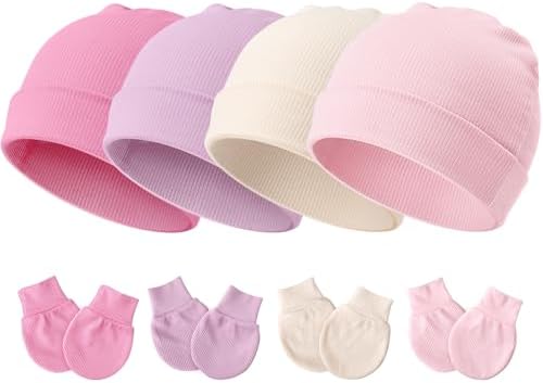 Newborn Baby Hats and Mittens Set by AQOKKA