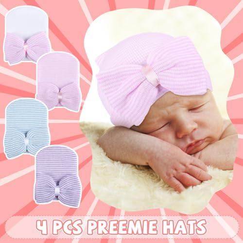 Cuffbow 4 Pcs Preemie Hats Baby Cap - Image 4