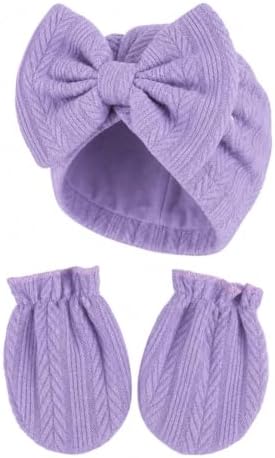 Newborn Baby Girl Hat Mittens Preemie Soft Hospital Bow Hats Beanie No Scratch by MKYSZLTSOCKS-EnjoyComfort