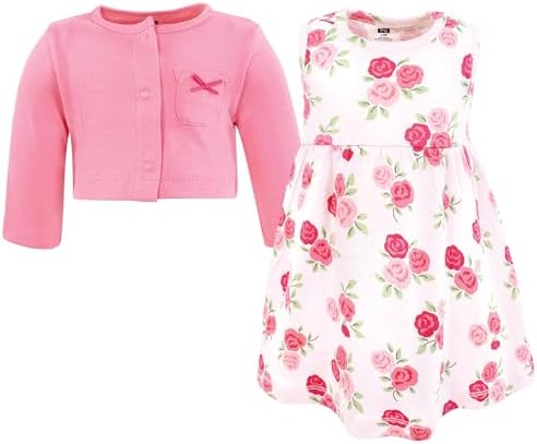 Hudson Baby Infant and Toddler Girls Cotton Dress and Cardigan Set - Image 3