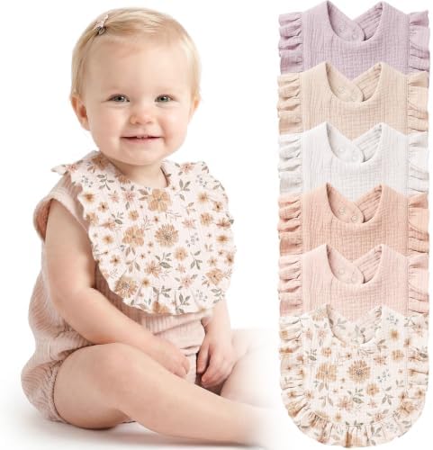 Konssy 6-Pack Muslin Baby Girl Bibs, Absorbent Drool Bibs by Konssy