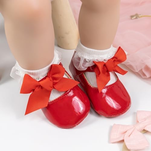 Meckior Infant Baby Girls Soft Sole Bowknot Princess Wedding Dress Mary Jane - Image 3