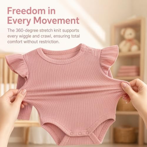 Baby Girl Knit Ruffle Outfit Clothes Ribbed 100% Organic Cotton Solid Color - Image 2