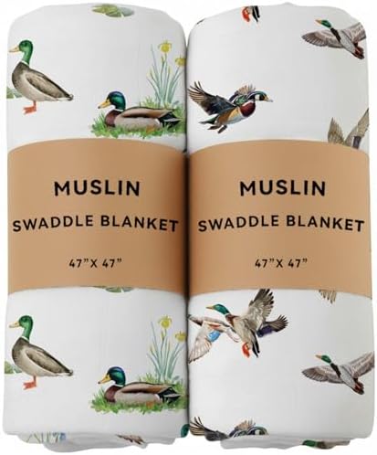 2 Pack Mallard Duck Muslin Swaddle Blankets 70% Bamboo 30% Cotton Breathable by REZIPO