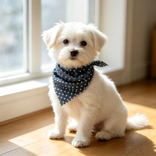 Double Layers Two Tones Dog Cotton Bandana Bibs Scarf DCB08 B&W - Image 5