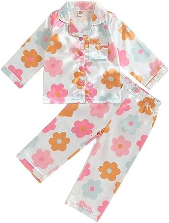 Kids Baby Girl Boy Satin Pajamas Set Button Down Sleep Shirt Top+Long Pants by SAYOO-Alljustforkids