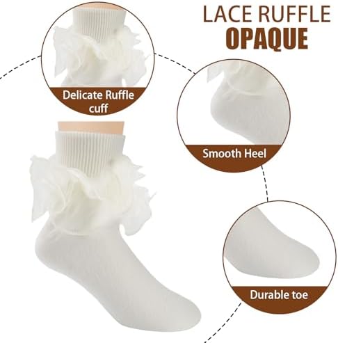 Girls Ruffle Socks Double Lace Turn Cuff Frilly Church Dress Socks - Image 4