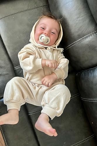 Unutiylo Unisex Baby Boys Girls Long Sleeve Infant Baby Zipper Hooded Jumpsuits - Image 2