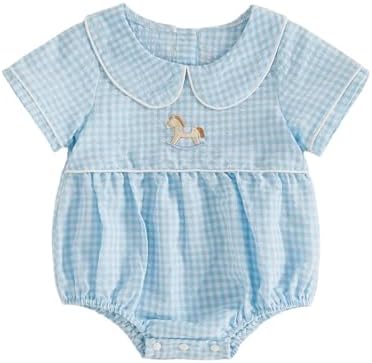 Baby Boy Girl Bubble Romper Short Sleeve Collar Summer Bodysuit by Merqwadd