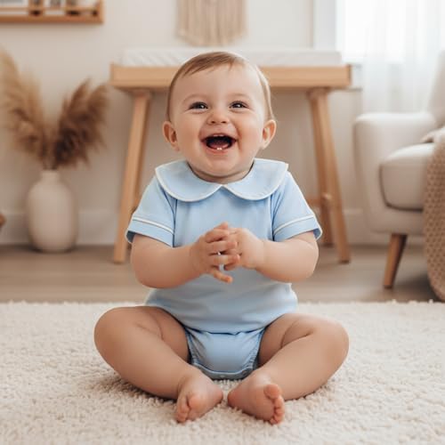 Newborn Baby Boy Girl Clothes Short Sleeve Solid Bubble Romper Doll Collar - Image 3