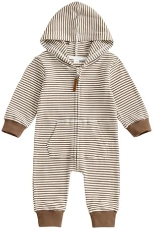 Newborn Infant Baby Boy Clothes Striped Waffle Knit Long Sleeve Zipper Hooded by Unknown