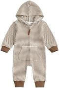 Newborn Infant Baby Boy Clothes Striped Waffle Knit Long Sleeve Zipper Hooded by Unknown
