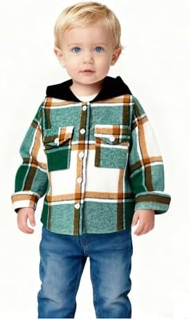 YOUNGER STAR Toddler Kids Boys Girls Flannel Hooded Plaid Shirt Button Baby Red - Image 2