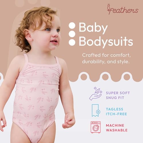 Feathers Baby Girl Leafy Tank Top Bodysuit One Piece 4 Pack, Sizes 3M-36M - Image 2
