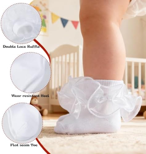 Baby Girls Ruffle Socks Double Layer Lace Turn Cuff Dress Socks - Image 5