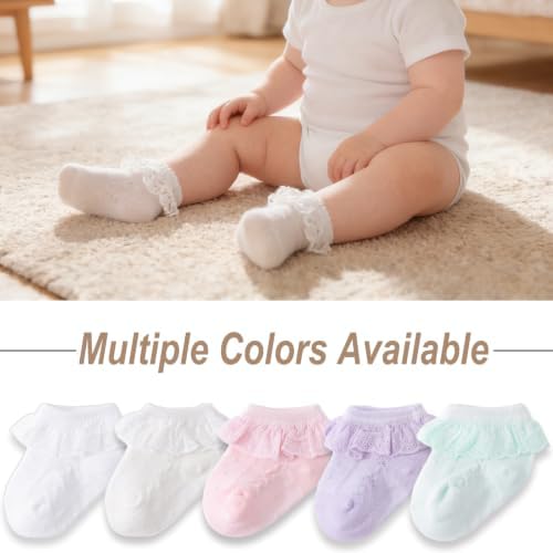 Baby Girl Lace Socks 10 Pack Newborn Ruffle Socks Cotton Ankle Dress Sock - Image 5