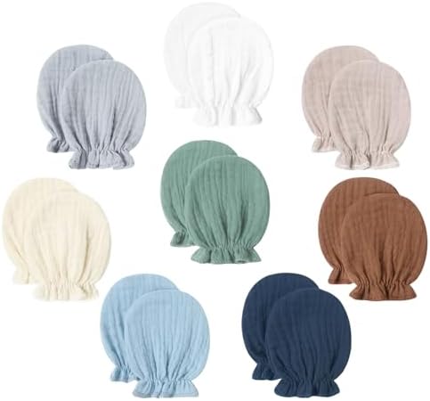 8 Pairs Newborn Baby Muslin Cotton Mittens 0-6 Months No Scratch Elastic Wrist by Fashion+Accessories+for+Women