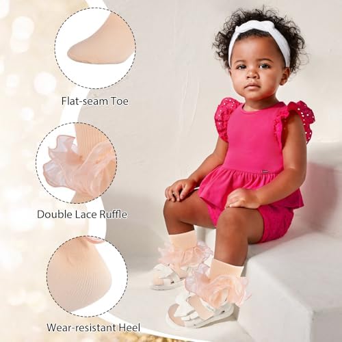 Girls Ruffle Socks Double Lace Turn Cuff Frilly Church Dress Socks - Image 4