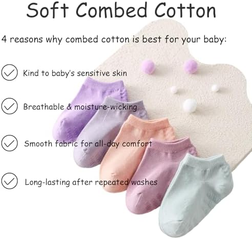 Toddler No Show Socks 10 Pairs Cotton Non Slip Baby Socks - Image 6