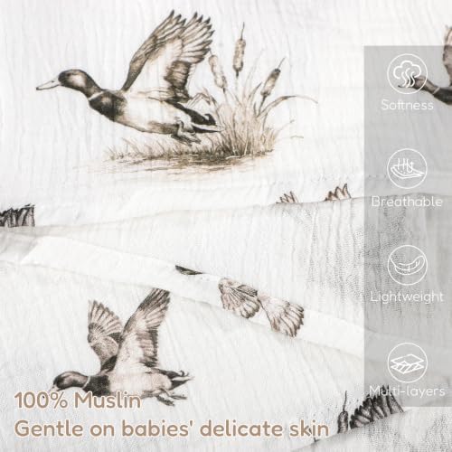 Muslin Swaddle Blankets for Girls Boys 2 Pack, Duck & Beige - Image 5