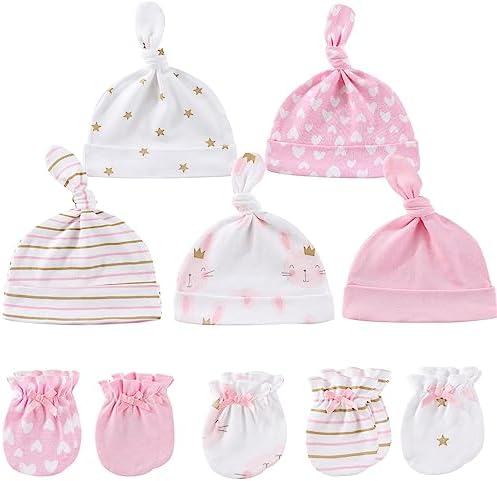 MAMIMAKA Baby Hat and Mittens Set Newborn Baby Hats Caps by MAMIMAKA