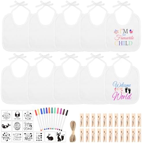 BOUBONI 55 Pcs DIY Baby Bibs Decorating Set Includes 10 White Bibs 12 Fabric by Bringsparkletoeverydaylife