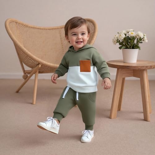Infant Baby Boy Fall Winter Clothes Outfit Hooded Long Sweatshirt Pant Set - Image 4