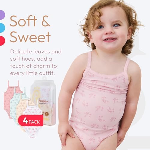 Feathers Baby Girl Leafy Tank Top Bodysuit One Piece 4 Pack, Sizes 3M-36M - Image 4