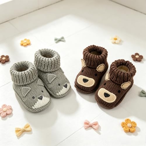 2 pairs Cute Knit Animal Baby Booties - Image 3