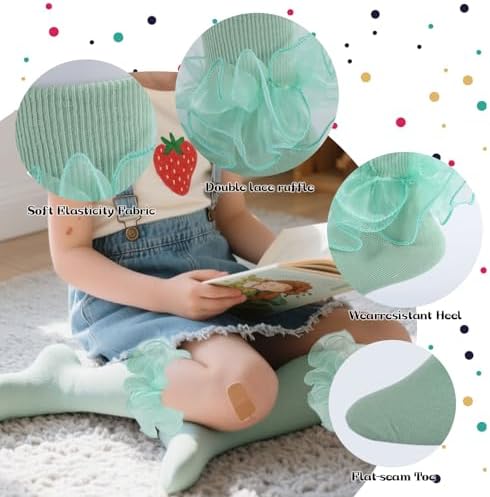 Girls Ruffle Socks Double Lace Turn Cuff Frilly Church Dress Socks - Image 5