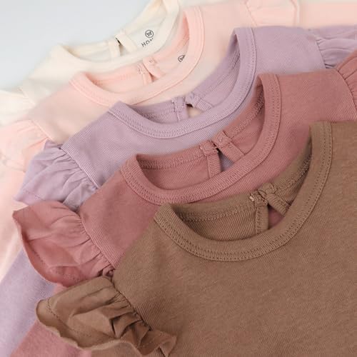 HonestBaby Baby Girls' 5-pack Long Sleeve Ruffle Shoulder Bodysuits 100% - Image 5