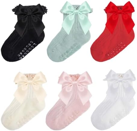 Baby Girl Socks, Ruffle Grip Bows, Toddler Newborn Infant, 6 Pairs by Unknown