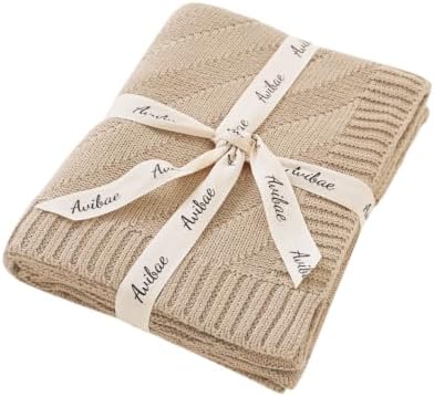 Avibae Knitted Baby Throw Blanket, Solid Color Swaddling Receiving Blanket - Image 2