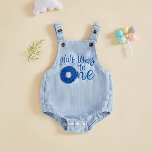 Honganda Baby Boy 1/2 Birthday Outfit Half Way to One Cake Smash Romper - Image 4