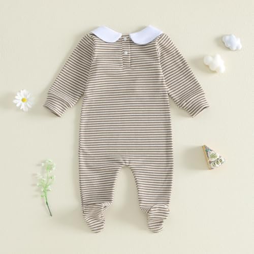 Bagilaanoe Newborn Baby Boy Footie Romper Waffle Knit Outfit Fall Jumpsuit | - Image 7