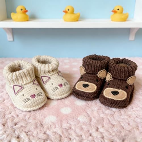 2 pairs Cute Knit Animal Baby Booties - Image 2