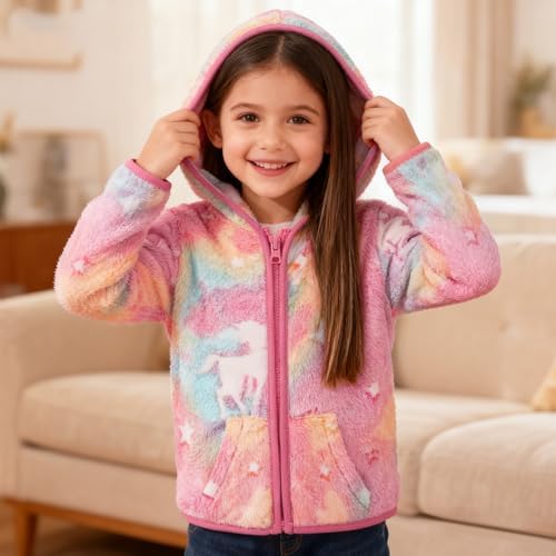 Toddler Baby Girl Fleece Jackets Fall Clothes Hooded Zip Fuzzy Coats - Image 2