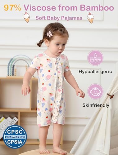 JunNeng Baby Girl Sleeper Viscose from Bamboo, Short Sleeve Romper | 2 Way YKK - Image 2