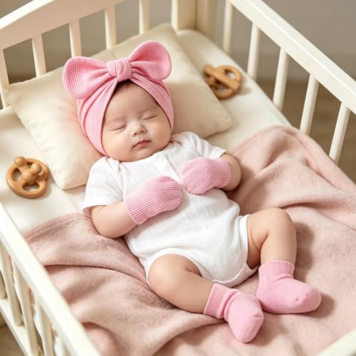 3piece Newborn Hats Mittens Socks Set Baby Boy Cotton Beanies Infant Hospital - Image 6