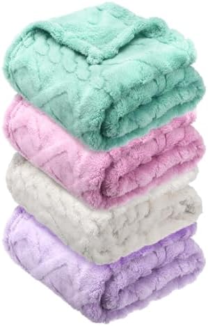 VitalCozy 4 Pcs Fleece Baby Blankets 3D Plush Soft Newborn, Light Color | by VitalCozy