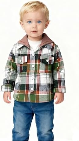 YOUNGER STAR Toddler Kids Boys Girls Flannel Hooded Plaid Shirt Button Baby Red - Image 2
