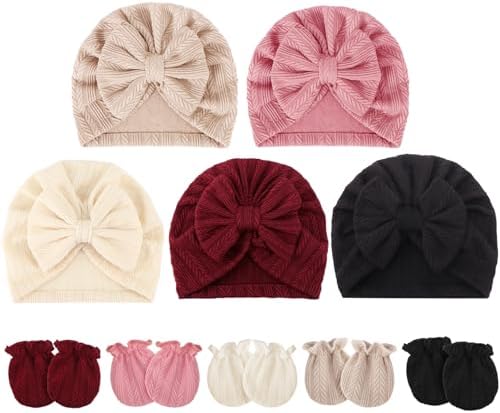 BQUBO Baby Turban Hats and Mittens Set Newborn Infant Hospital Hats Caps by DRESHOW