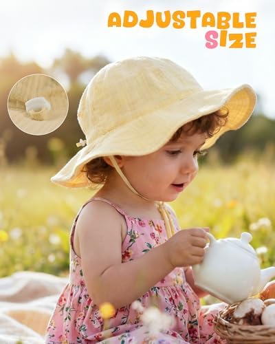 HONGTEYA Baby Sun Hat Muslin Wide Brim Toddler Girl Beach Bucket Hat - Image 5